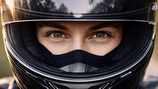 Motociclista, occhi nel casco